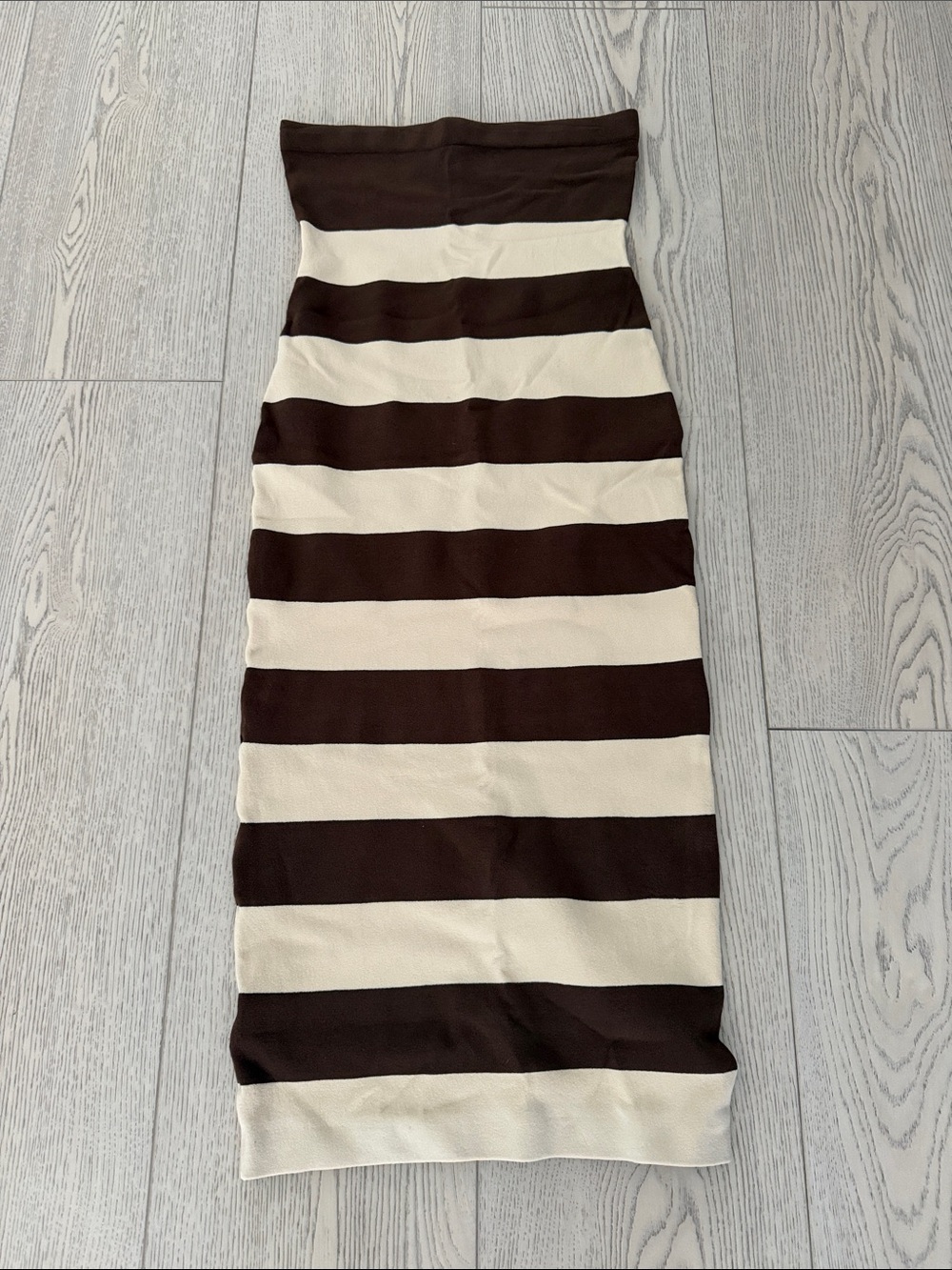 Posse Strapless Brown and Cream Striped Fitted Dress